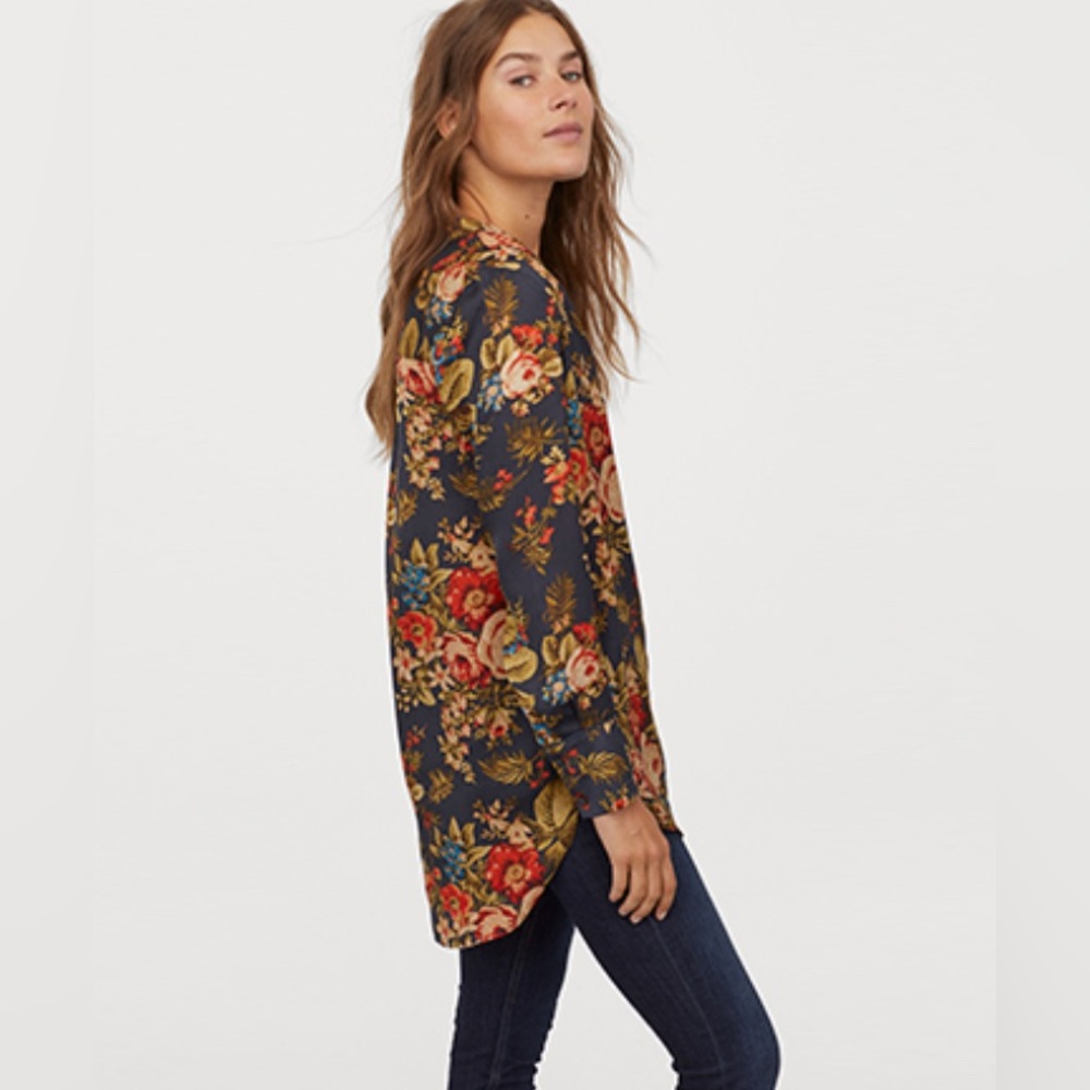 H&M Asian Inspired Floral Tunic Blouse Top Women’s Size 8
